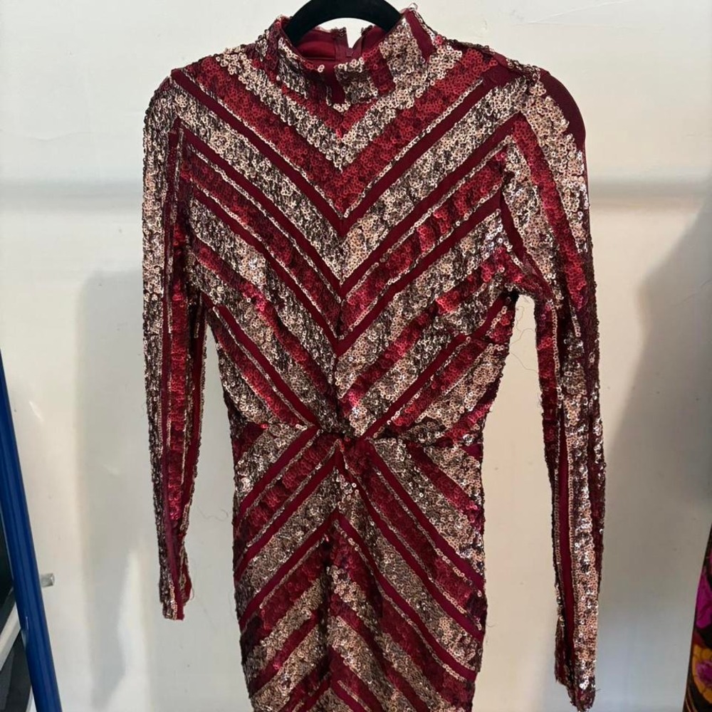 Burgundy and gold Banjul sequin‎ dress